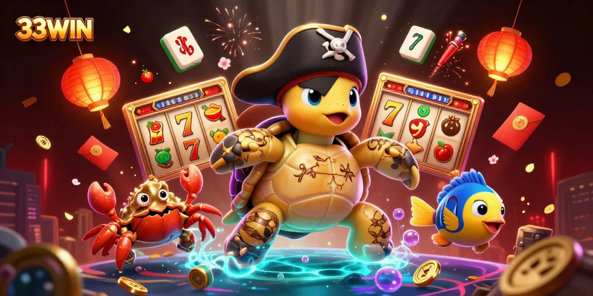 Experience the excitement of 33WIN with our vibrant casino-themed 3D illustration showcasing dynamic gaming elements.