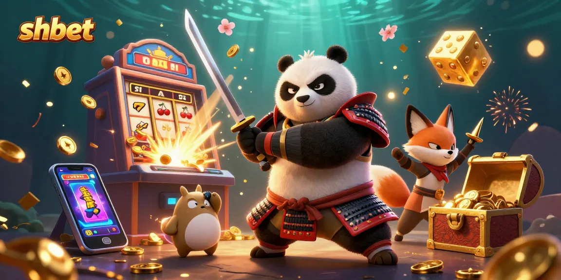 Experience the excitement of shbet with a vibrant 3D scene featuring a samurai panda, ninja fox, and magical elements.