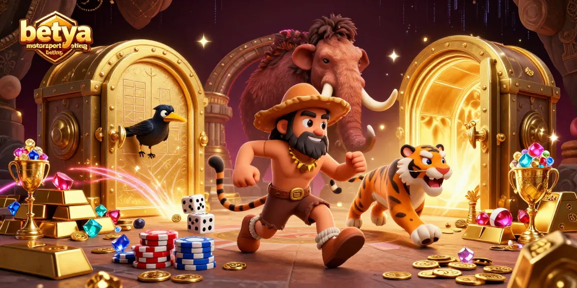 Experience exciting betya motorsport betting with a dynamic prehistoric casino scene featuring cavemen and treasures.