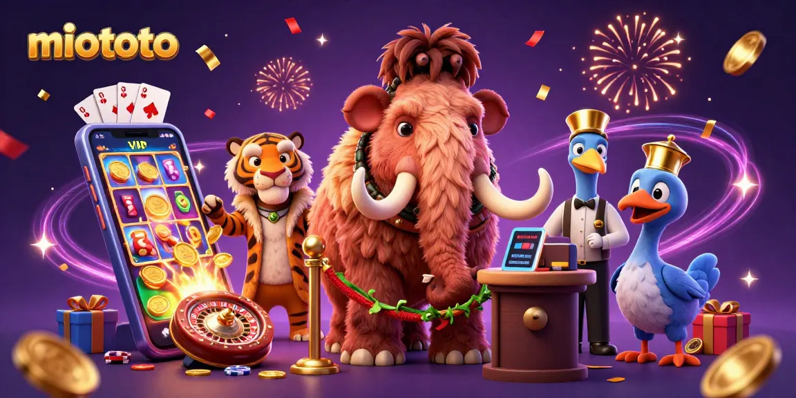 Engage with miototo through an exciting 3D casino scene showcasing a mammoth bouncer and vibrant game elements.