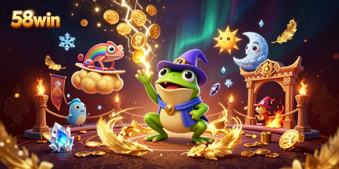 Experience the thrilling realm of 58win with a dynamic storm of golden coins and colorful characters.