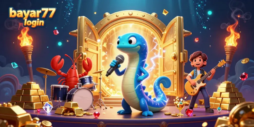 Experience the excitement of bayar77 login in a vibrant underwater casino with festive characters.