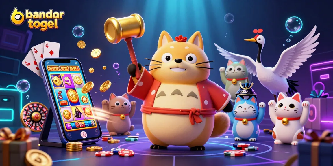 Experience the excitement of bandar togel with cheerful tanuki and samurai crane in this vibrant 3D illustration.