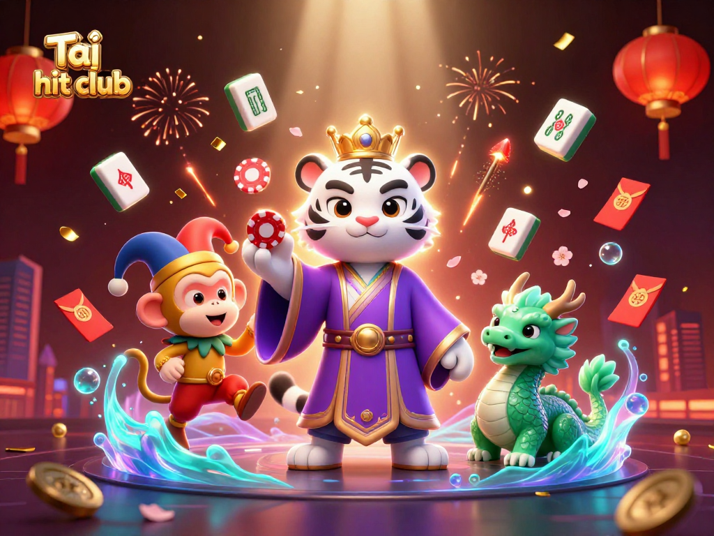 Engage in exciting games with Tải hit club, where a stunning white tiger leads in royal style with playful gambling elements.