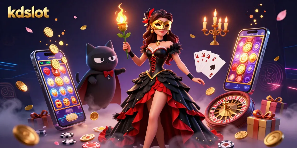 Spin to win with kdslot, featuring a glamorous casino scene filled with vibrant slot games and golden coins.