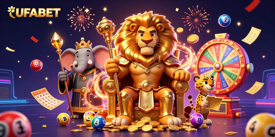 Experience the excitement of UFABET with vibrant game elements and dynamic characters in this illustrated casino scene.