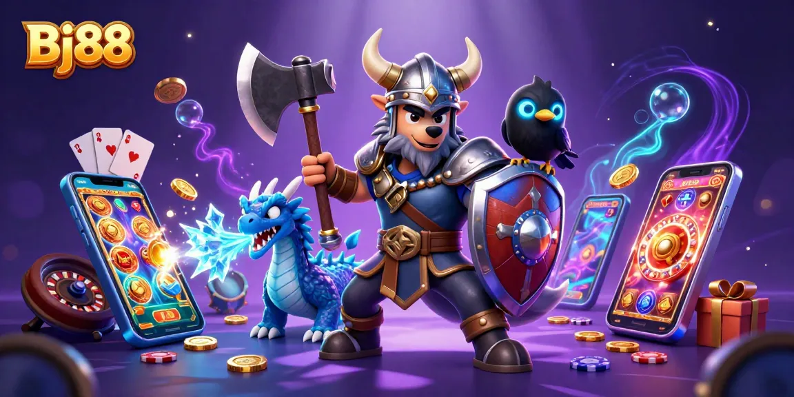 Bj88 engages players in thrilling 3D casino adventures featuring colorful slot games and unique characters.
