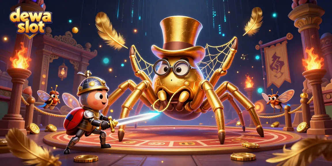Experience the thrill of dewa slot with dynamic 3D imagery of casino elements and adventurous characters.