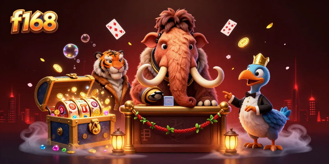 Experience thrilling action at f168 with a vibrant casino scene featuring cartoon bouncers and slot reels.