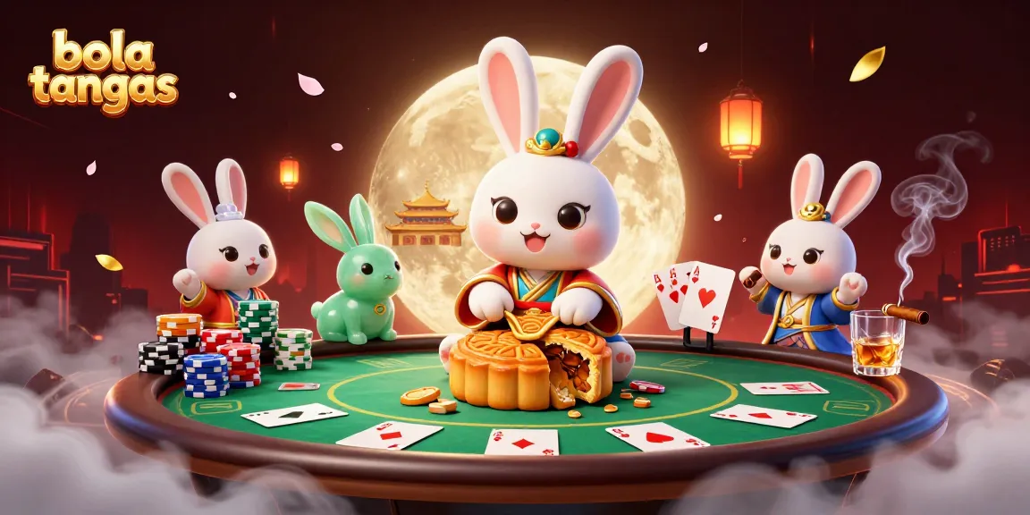 Bola tangkas, bermain kartu di atas bulan dengan kartu poker yang mengungkapkan chip berkilauan.