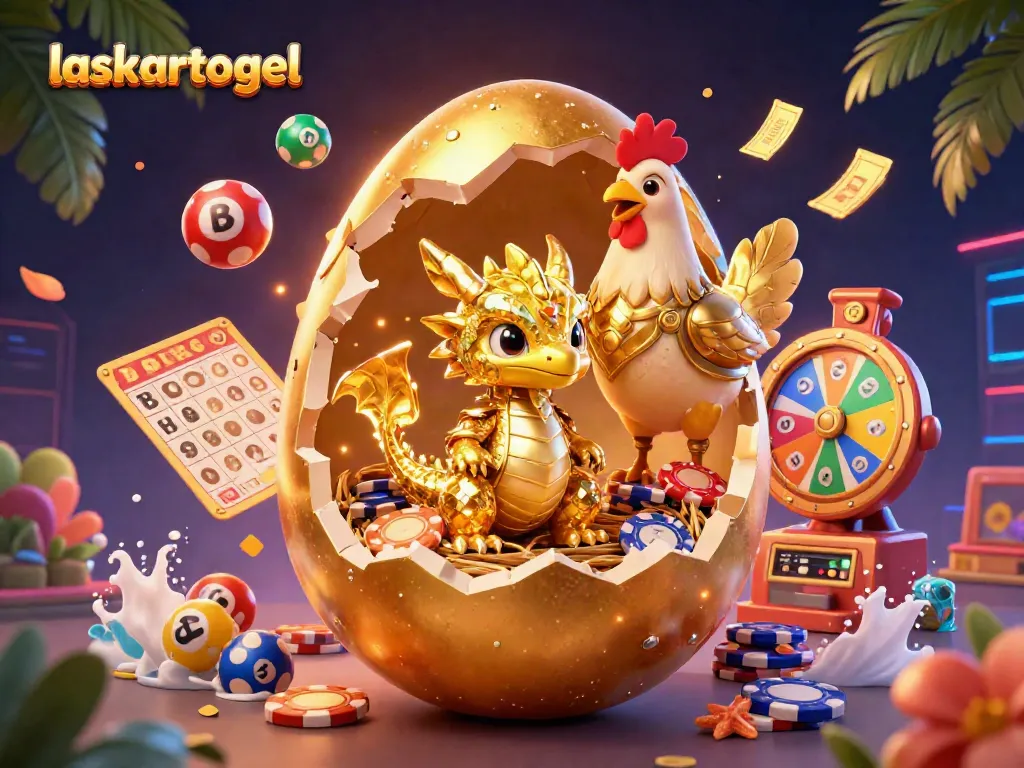 Engage in thrilling gaming action with Laskartogel, showcasing a golden dragon and vibrant lottery balls.