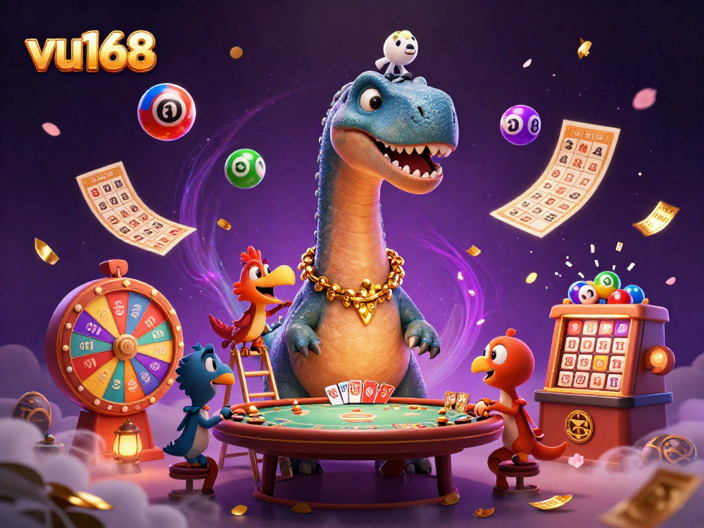 Engage with streaming action at vu168's lively casino scene featuring colorful games and characters.
