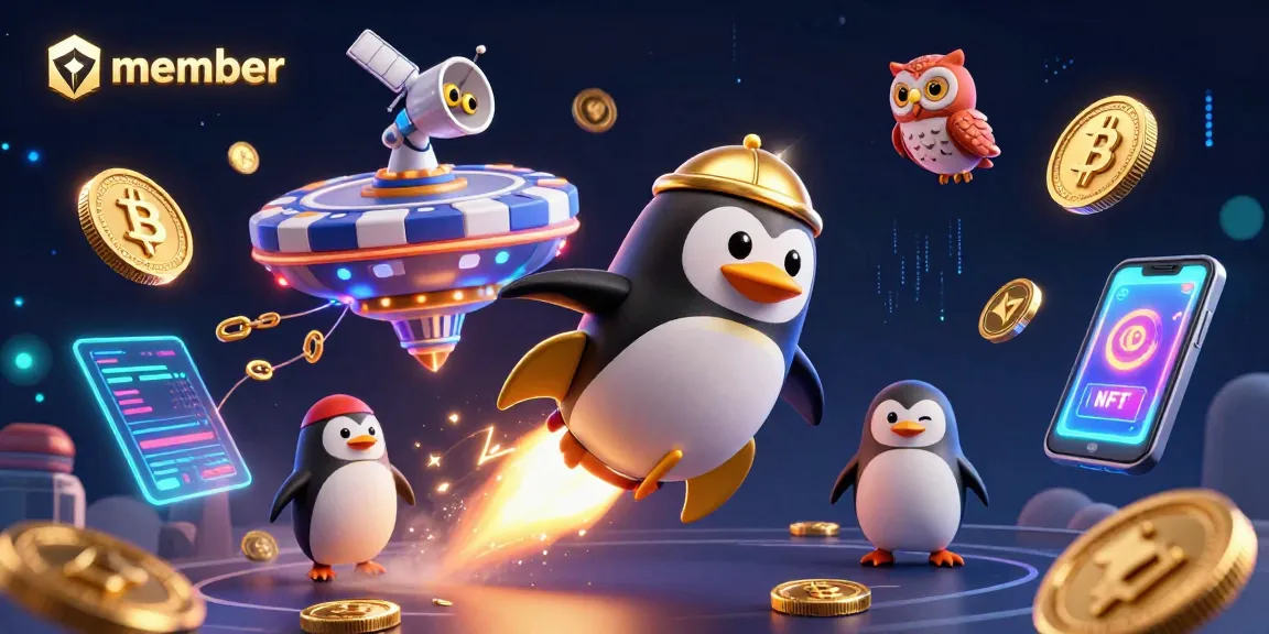 Engage members in casino fun with a vibrant penguin astronaut in a cosmic casino scene.