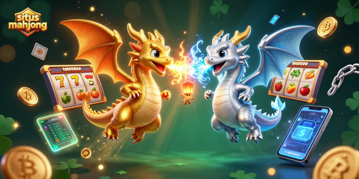 Engage in vibrant situs mahjong gameplay with dynamic dragons and visual crypto elements.