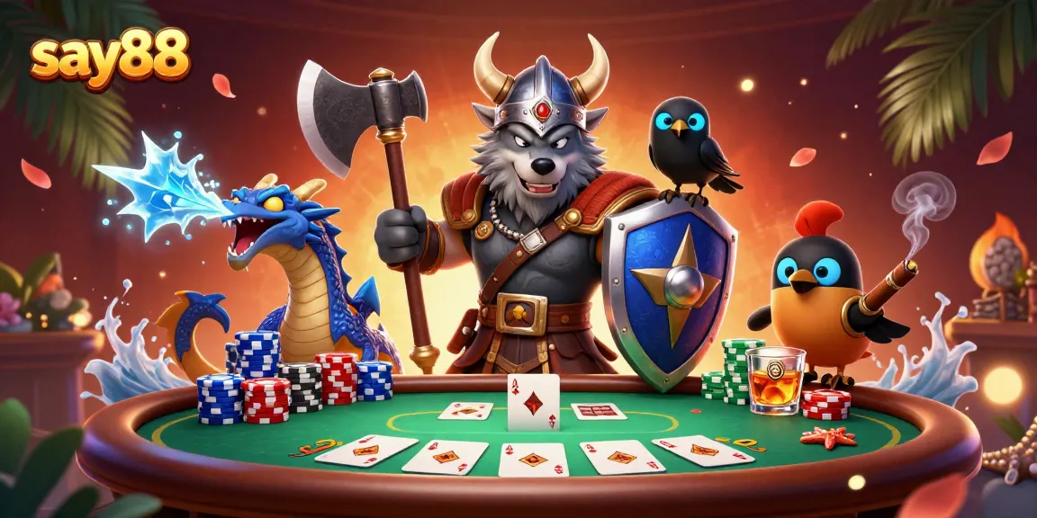 Engage with say88's thrilling poker scene, featuring dynamic characters and vibrant casino elements.