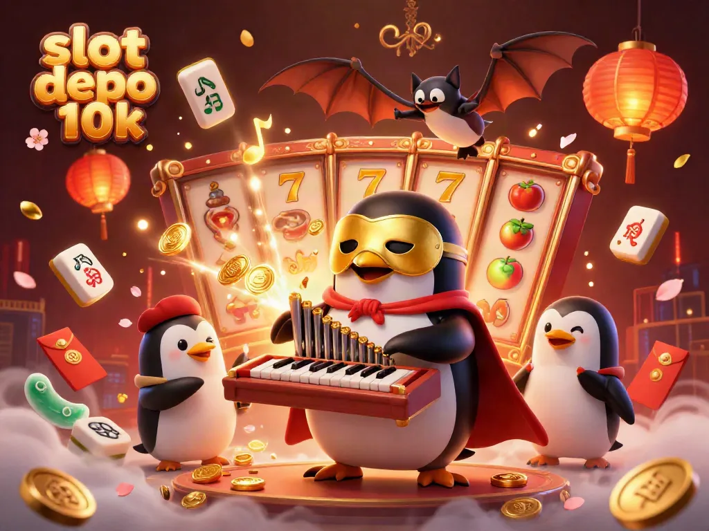 Memenangkan di slot depo 10k saat penguin misterius memainkan organ yang mengeluarkan koin emas.