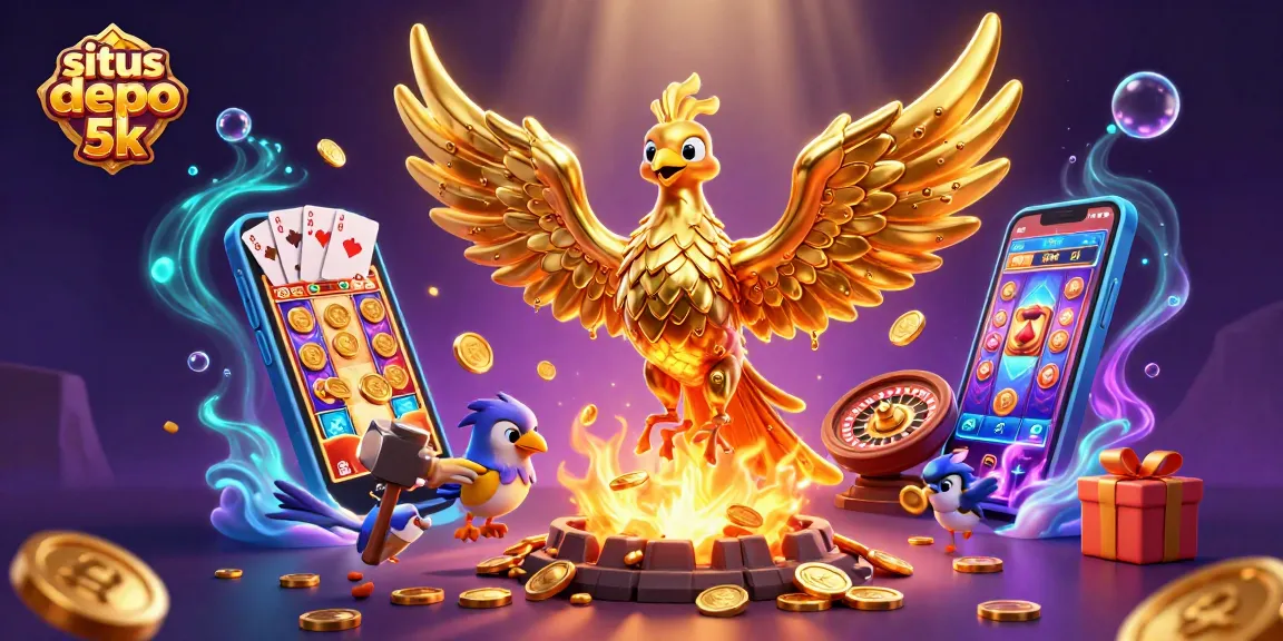 Experience excitement with situs depo 5k, featuring a molten gold phoenix and stunning casino elements.