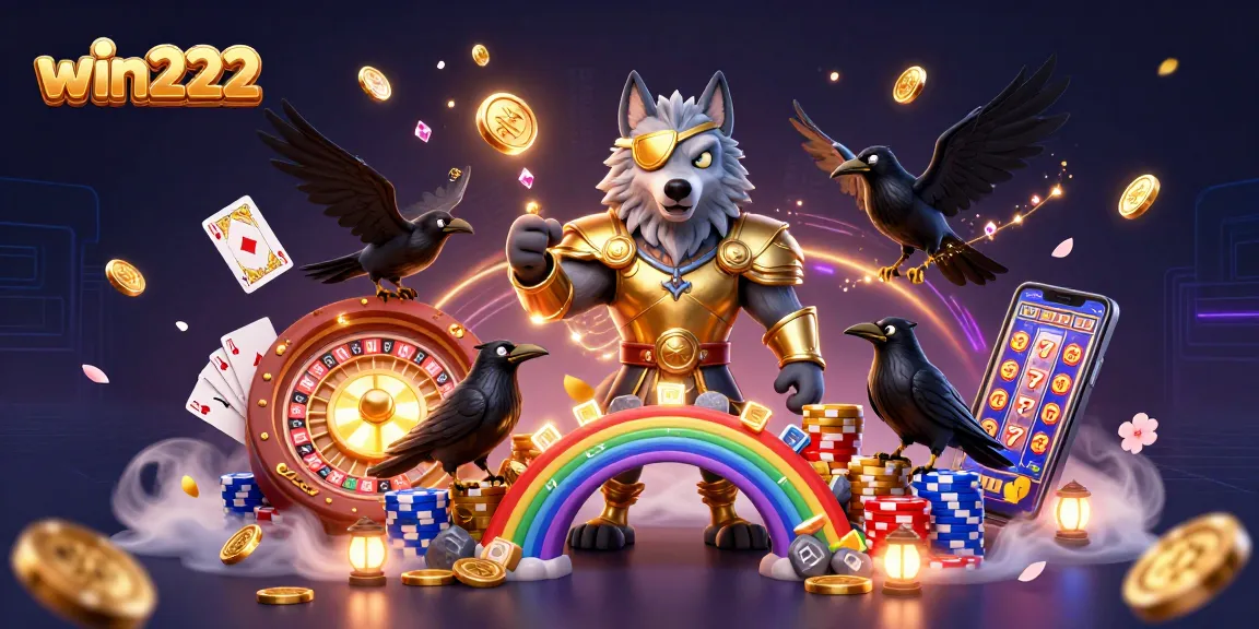 Experience exciting casino action with win222, featuring Odin and his ravens atop a stunning chip bridge.