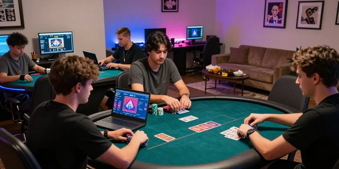 Engaging scene of players at online poker tables, showcasing Poker Idn Terpercaya in a competitive atmosphere.