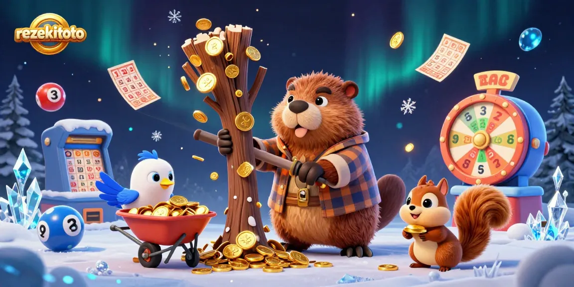 Experience rezekitoto's exciting lottery adventures with characters collecting coins and lottery elements.