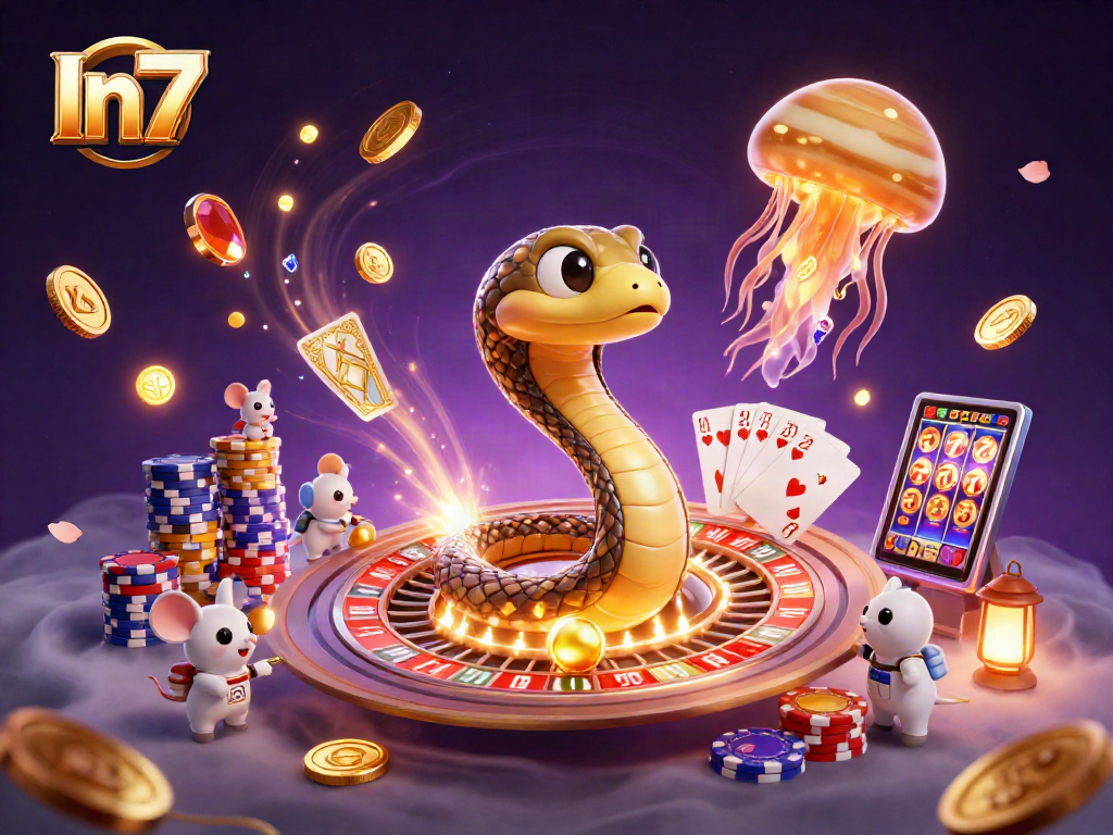 In7 brings excitement with casino elements and characters in a vibrant cosmic setting.