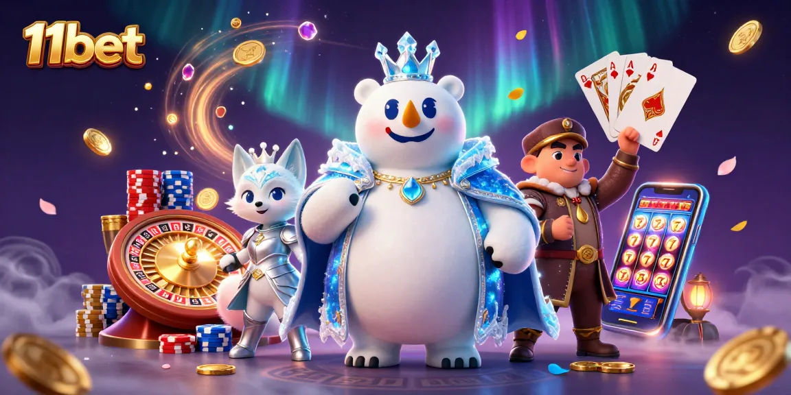 Spin to win big with 11bet's vibrant casino experience featuring a royal polar bear and fox!