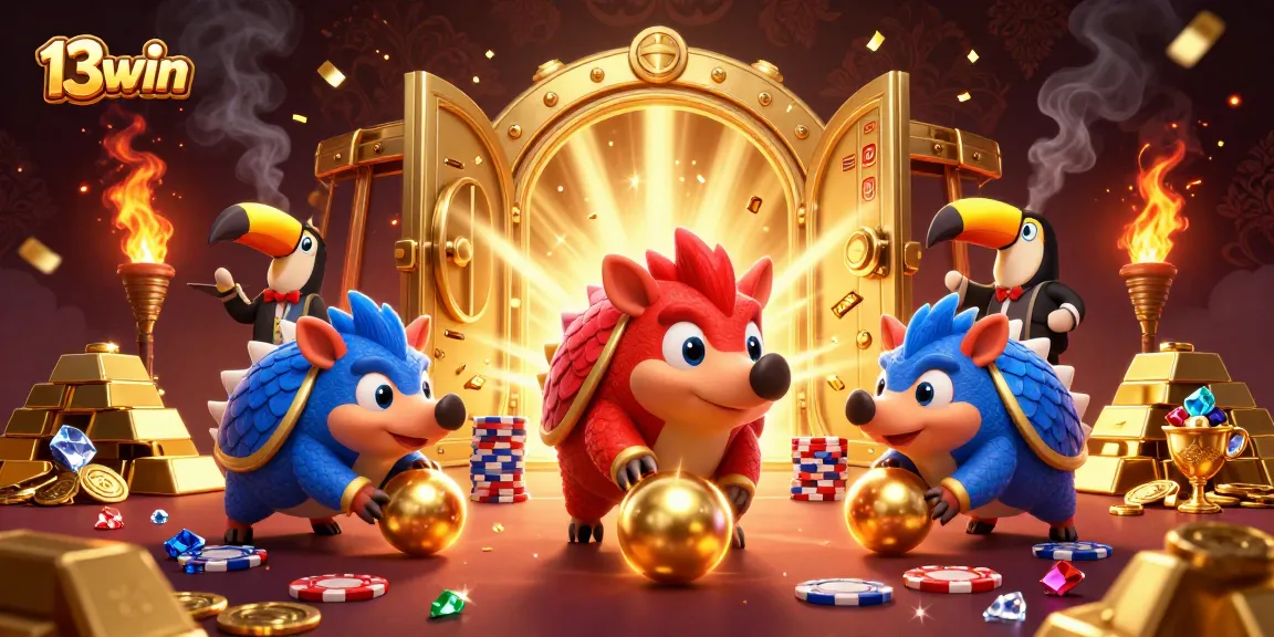 13win pangolins bowling poker chips in a vibrant casino scene, packed with gold and gems.