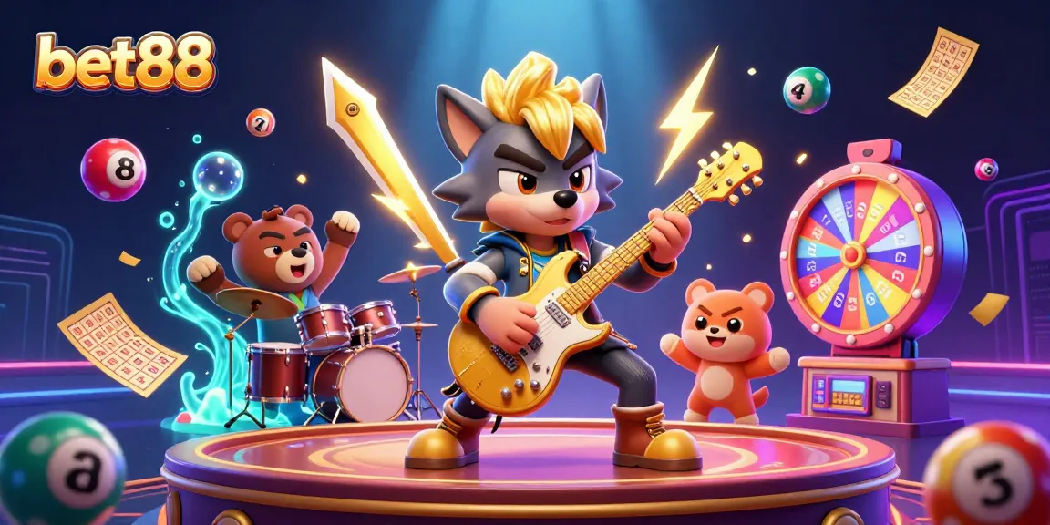 Bettors savor excitement at bet88 with a 3D wolf rock star and lively gaming elements.