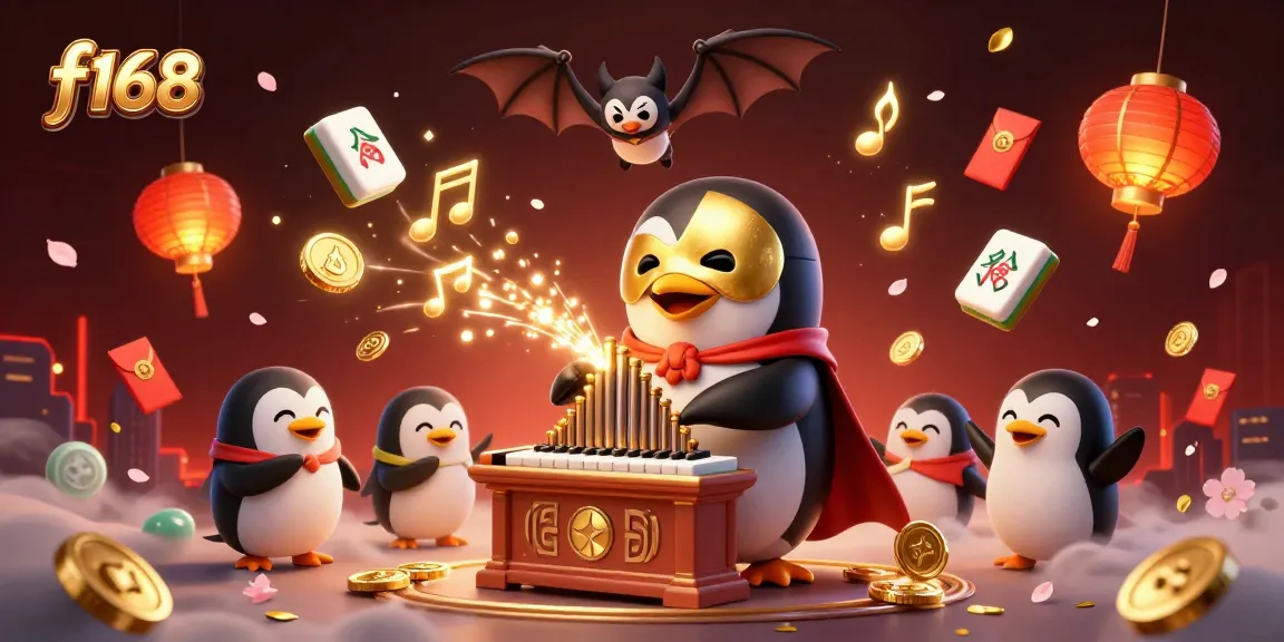 Experience the immersive excitement of f168 with a playful penguin and lavish golden casino scene.