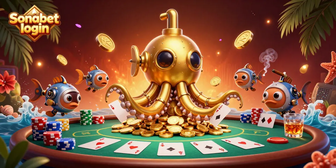 Join the excitement with sonabet login, featuring a vibrant scene of poker and golden elements