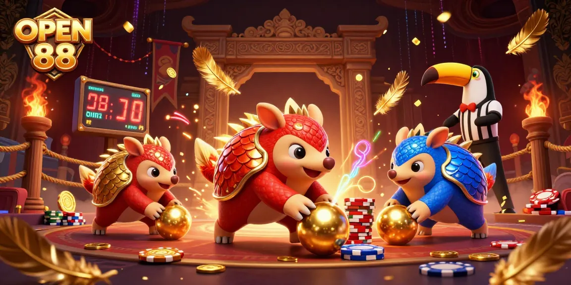Engage with OPEN 88 through a vibrant scene of competitive pangolins and casino excitement.