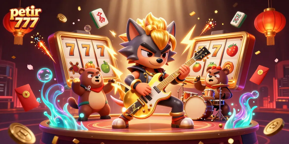 Experience the dynamic energy of petir 777 with vibrant characters and casino elements.