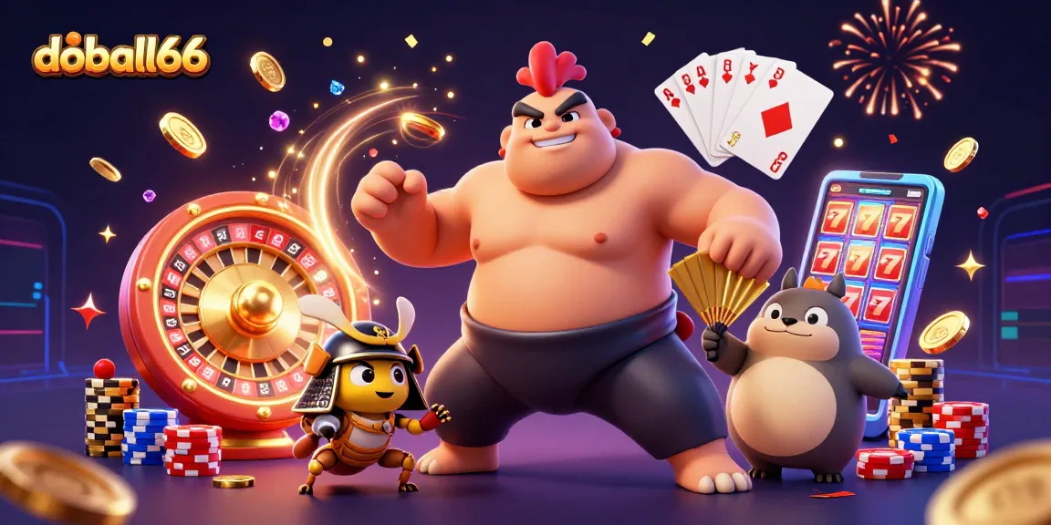 Experience the excitement of doball66 with a vibrant casino scene featuring dynamic characters and rich gaming elements.