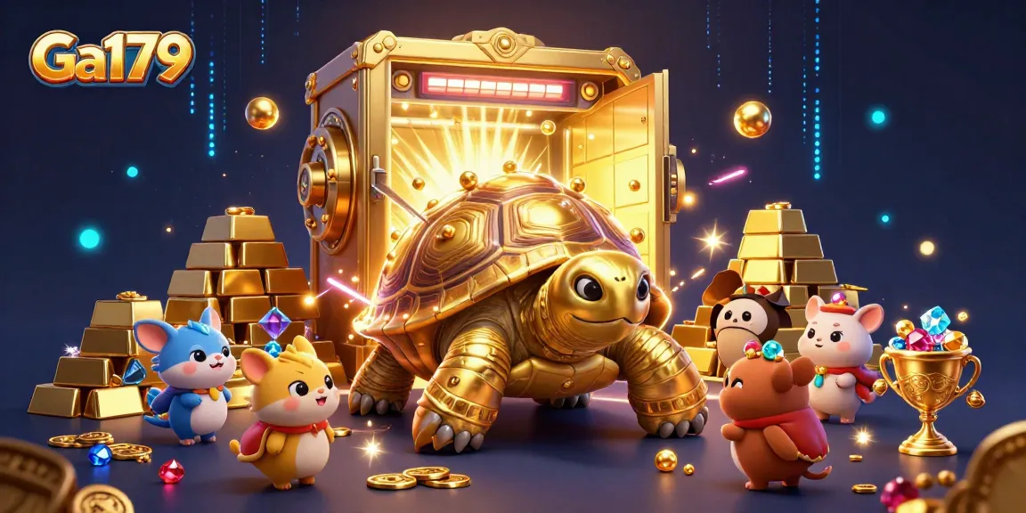 Experience thrilling gameplay at Ga179 with a vibrant golden tortoise pinball machine surrounded by sparkling gems and treasures.