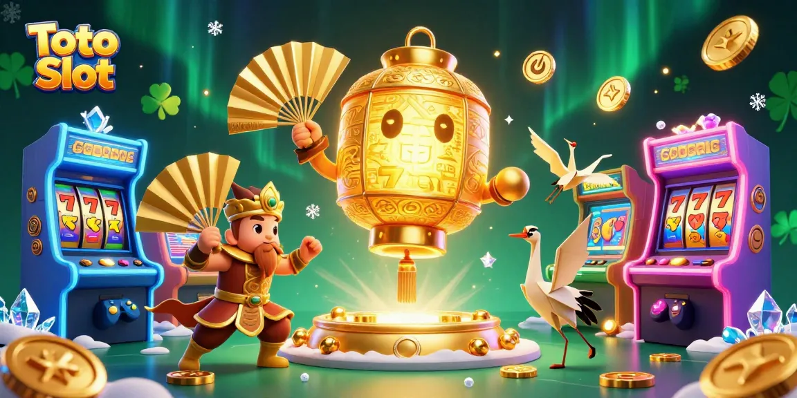 Experience thrilling Toto Slot gameplay in a vibrant casino scene filled with colorful game elements and lucky symbols.