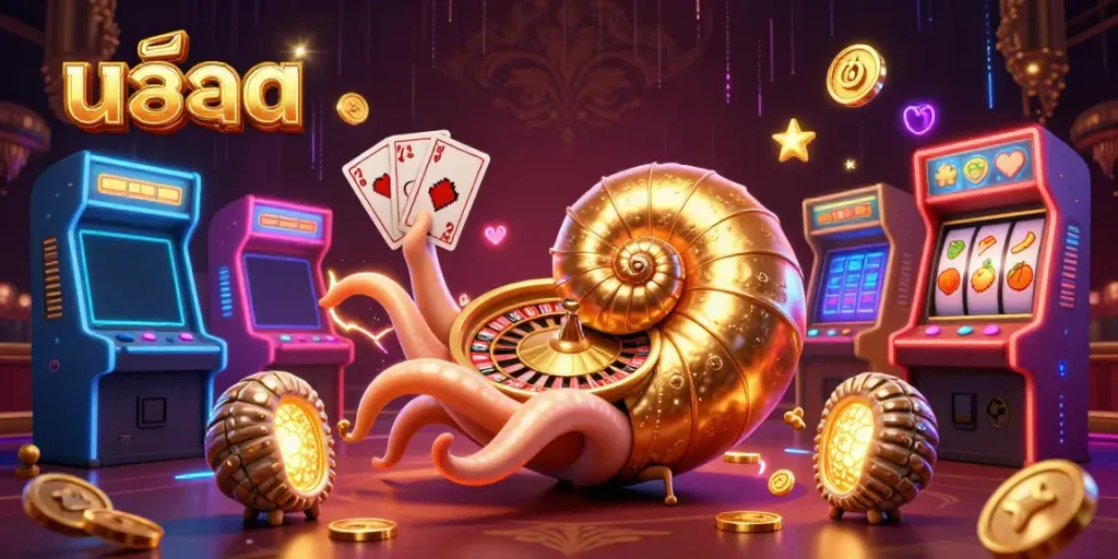 Engage with the vibrant world of สล็อต featuring ancient nautilus and glowing game machines.