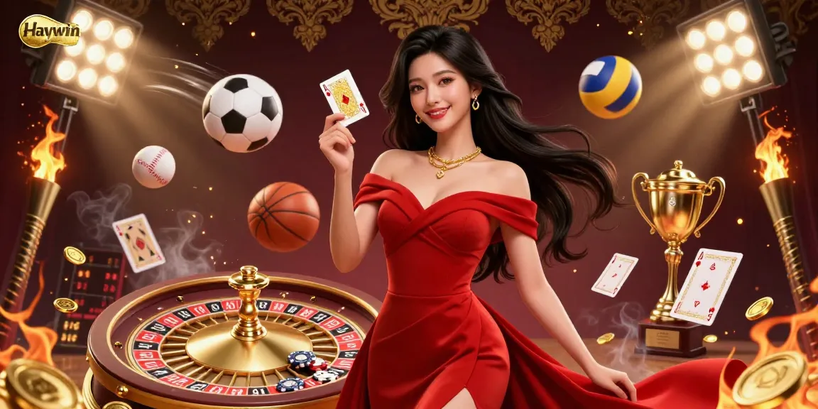 Win big with Haywin's glamorous casino illustration showcasing excitement and elegance.