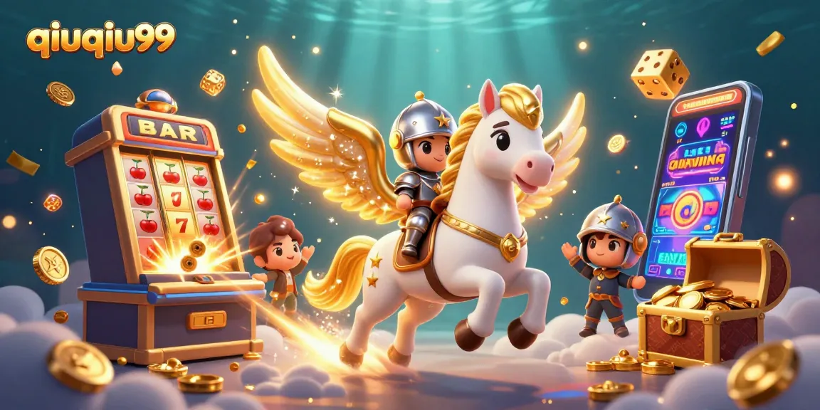 Experience the thrill of winning with qiuqiu99's vibrant casino games in this breathtaking 3D illustration.