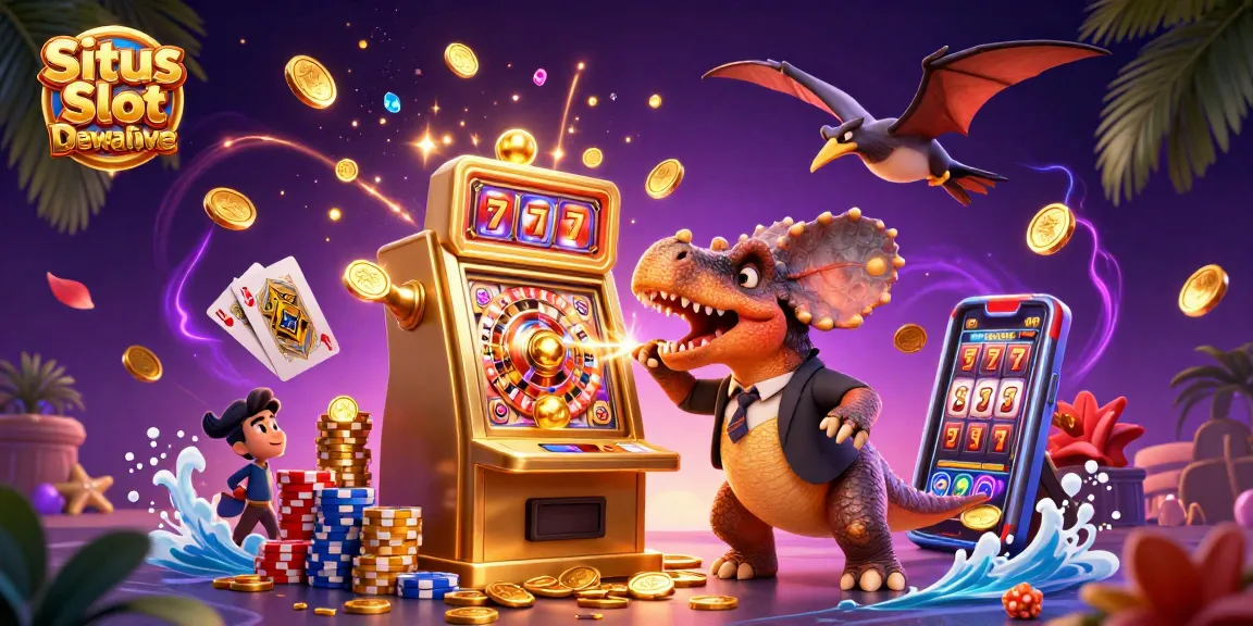 Engage in thrilling action at Situs Slot Gacor Dewalive with a playful pachycephalosaurus and vibrant casino scene.