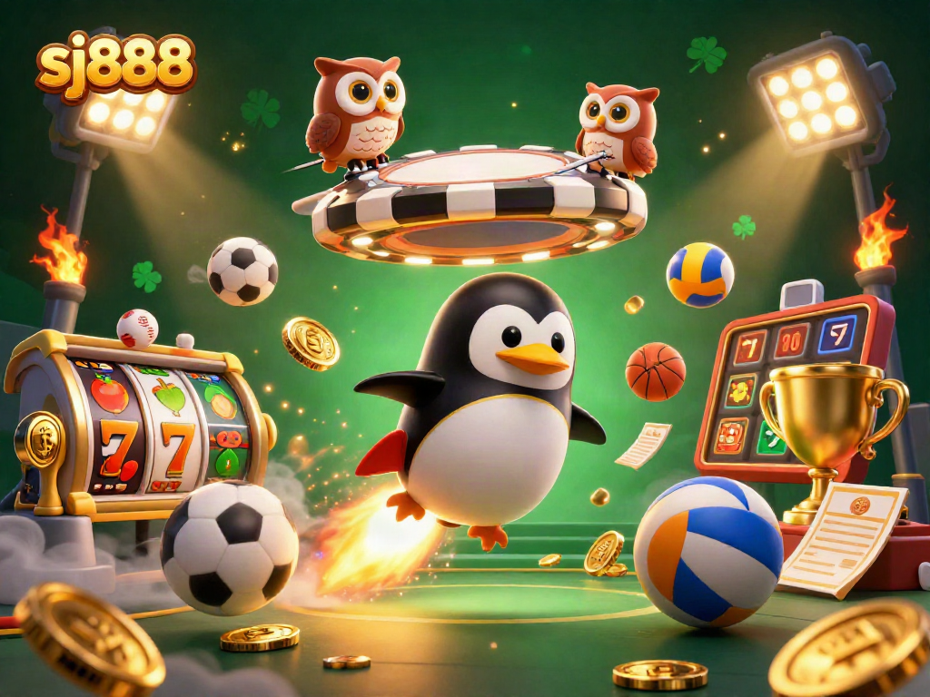 Activate your winning potential with sj888 in this vibrant 3D casino scene showcasing thrilling gaming elements.