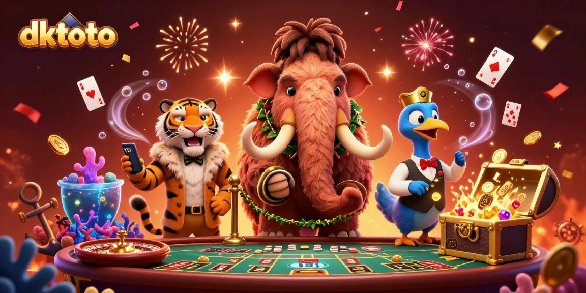 Experience exciting baccarat action with dktoto's vibrant casino scene featuring a mammoth bouncer and a saber-tooth guest.