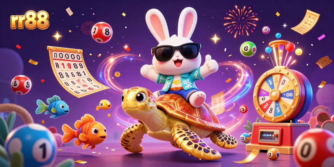 Experience the thrill of rr88 with vibrant lottery games and dynamic casino elements in a festive 3D scene.
