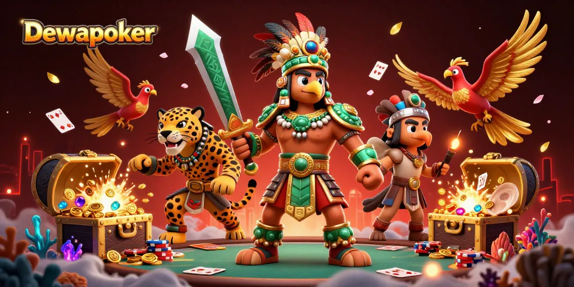 Dewapoker elevates poker excitement with vibrant illustrations of Aztec warriors and treasure