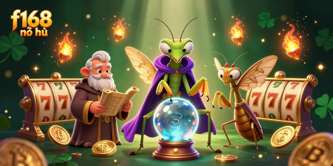 Engage with exciting f168 nổ hũ gameplay in this vibrant, detailed illustration of a mystical casino scene.