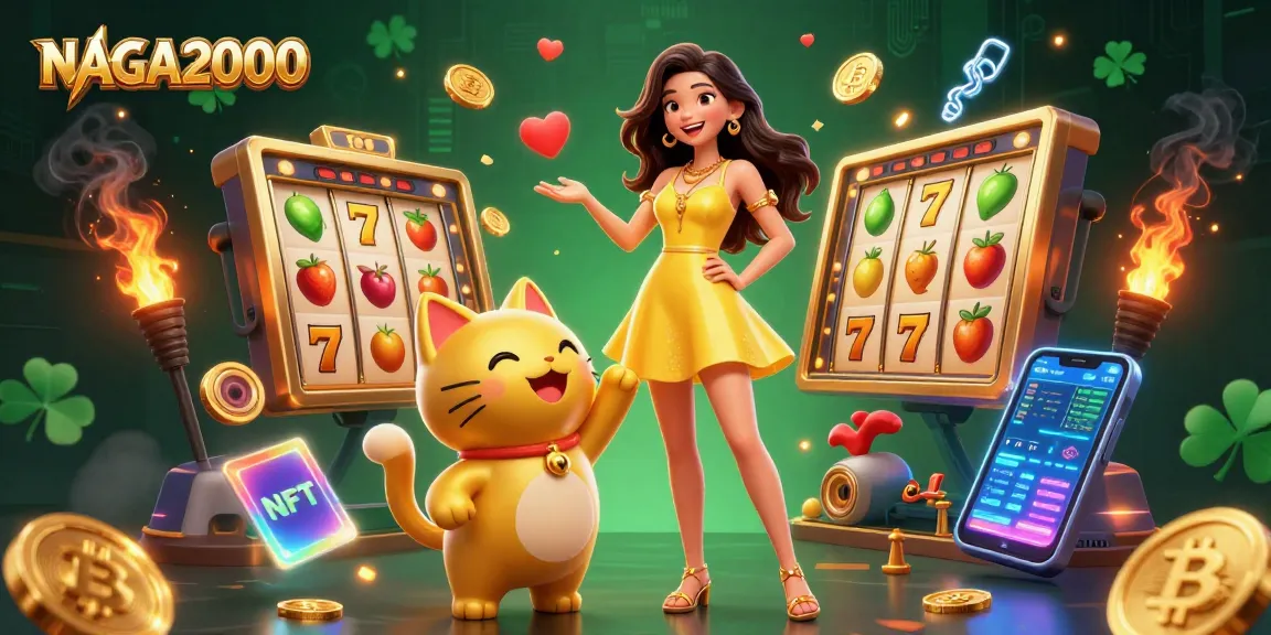 NAGA2000 menarik pemain dengan gulungan slot yang menarik dan elemen emas yang berwarna-warni dalam scene kasino yang dinamis ini.