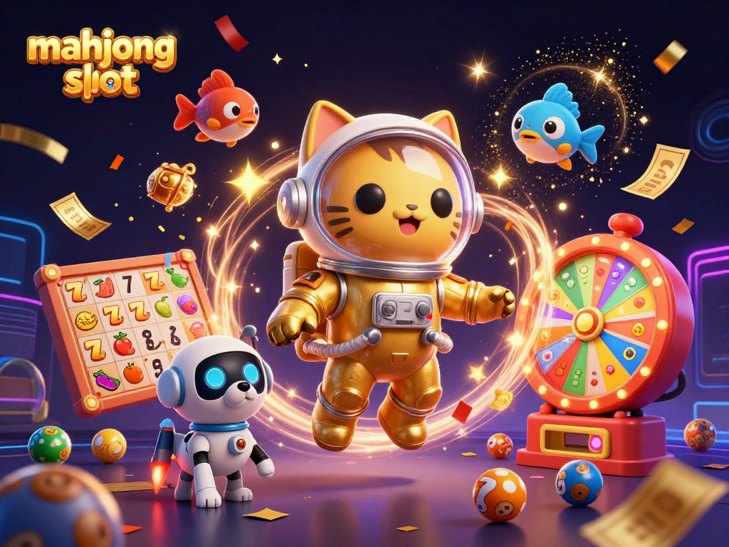 Win big with mahjong slot in this vibrant 3D casino illustration featuring creativity and excitement.