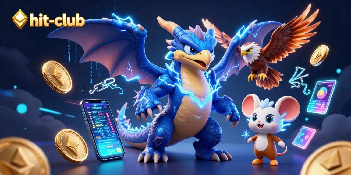 Engage with hit-club through an electrifying scene featuring digital dragons and crypto elements.