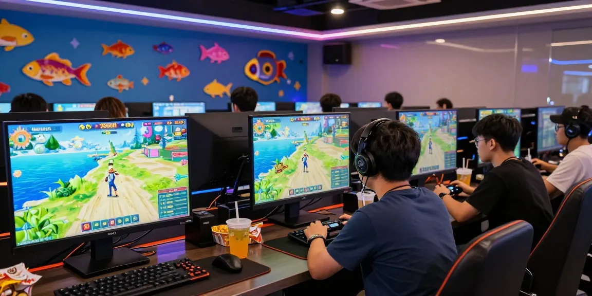 Exciting gaming scene at 78win with players immersed in colorful fishing game.