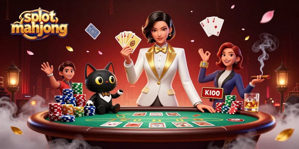Engage in the exciting slot mahjong scene featuring a glamorous woman at a poker table, surrounded by colorful poker chips.