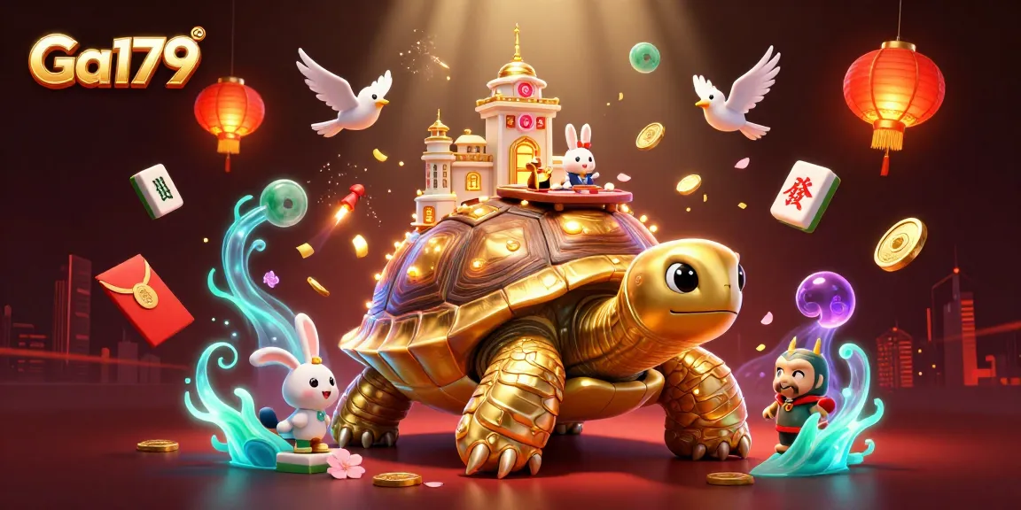 Experience dynamic gambling fun with Ga179's vibrant casino scene featuring a tortoise and golden coins.
